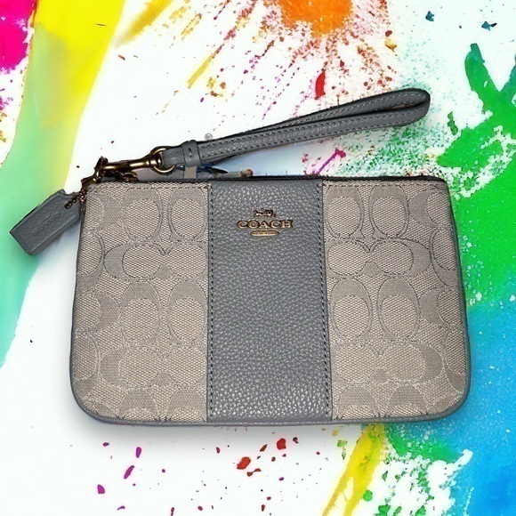 Coach Signature Light Blue Azure Jacquard Wallet - “Simone” - Picture 1 of 16